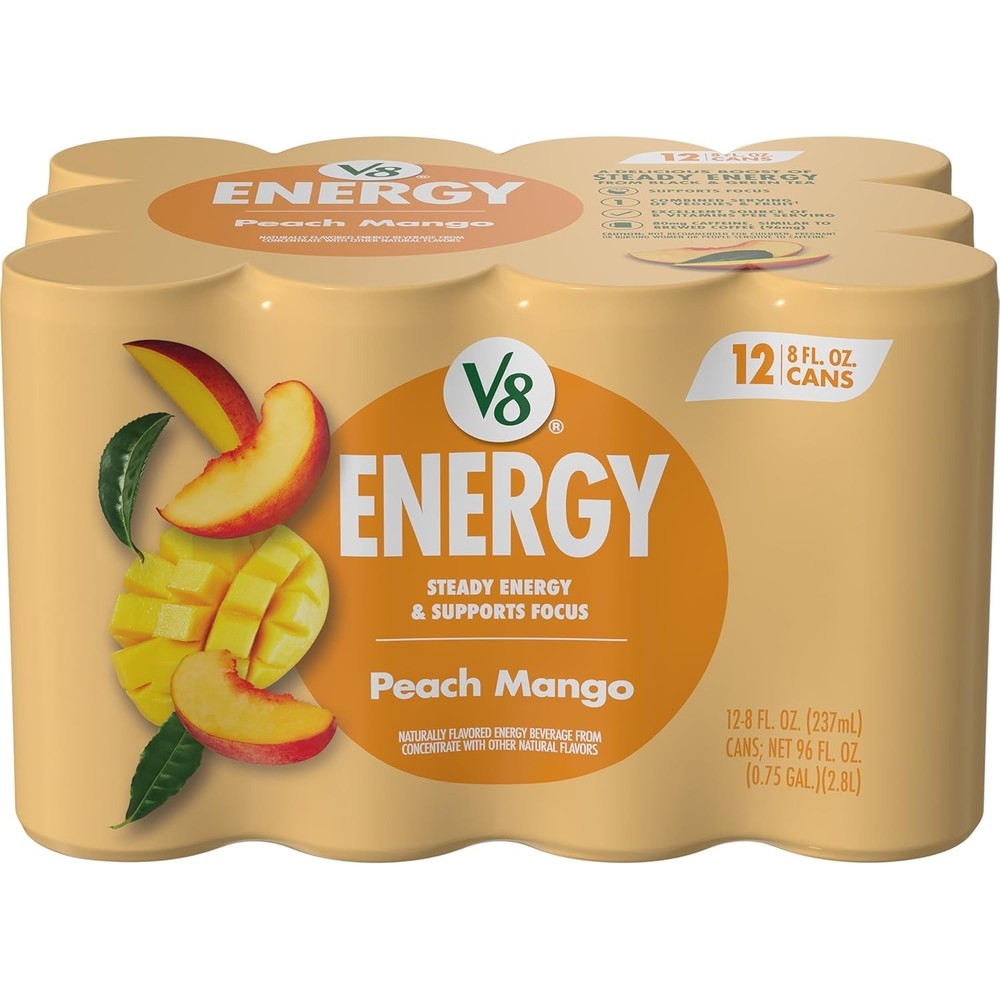 Refreshing Peach Mango Energy 12-Pack - 80mg Caffeine, Low-Calorie & Nutritious