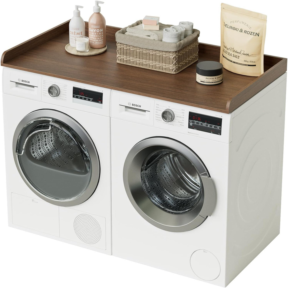 Walnut Laundry Countertop for Washer & Dryer - 27.6" x 54" Storage Solution