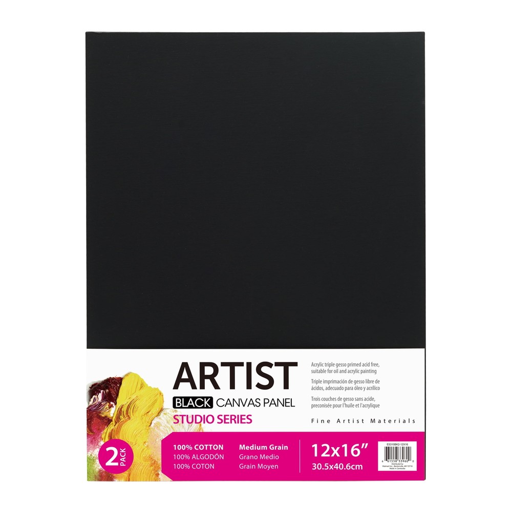 Studio Canvas Panel, 100% Cotton Acid Free Black Canvas