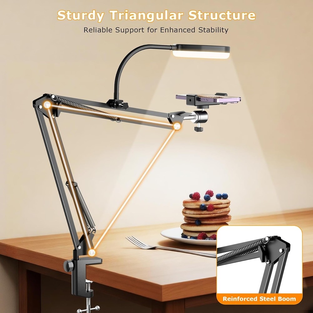 Overhead Camera Mount with Ring Light, Flexible Articulating Phone Arm Stand ...