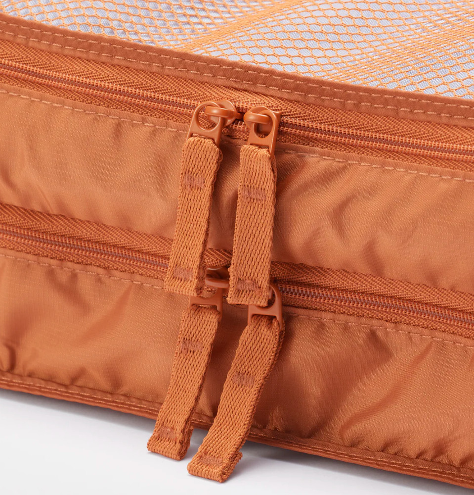 Muji Foldable Polyester Sorting Case Double type Orange M 26x40x10cm