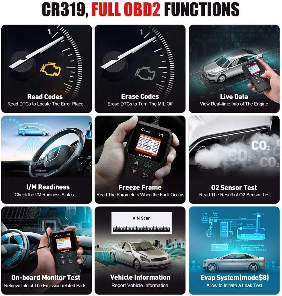 LAUNCH CR319 OBD2 Scanner Full OBDII Functions Diagnostic Tool Car Check Engine
