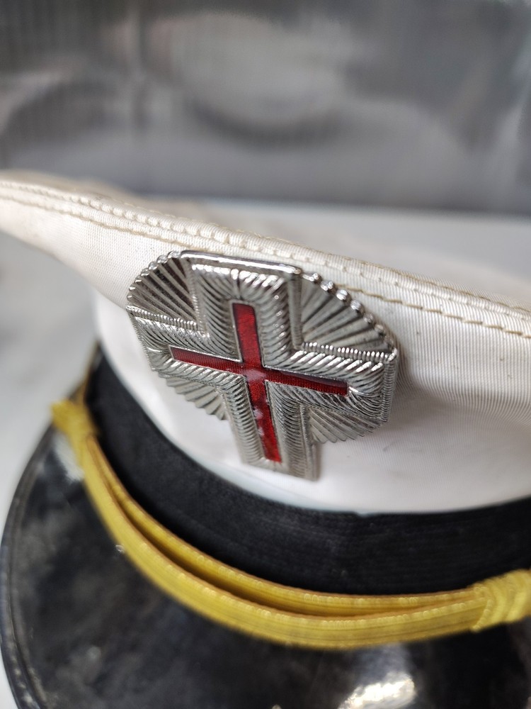 Fatigue Cap White - Knights Templar Masonic Past Commander With Emblem VTG