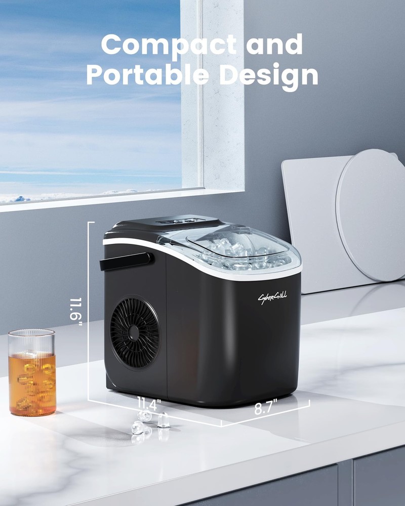 CyberChill Countertop Ice Maker, Portable Machine with Solid Black