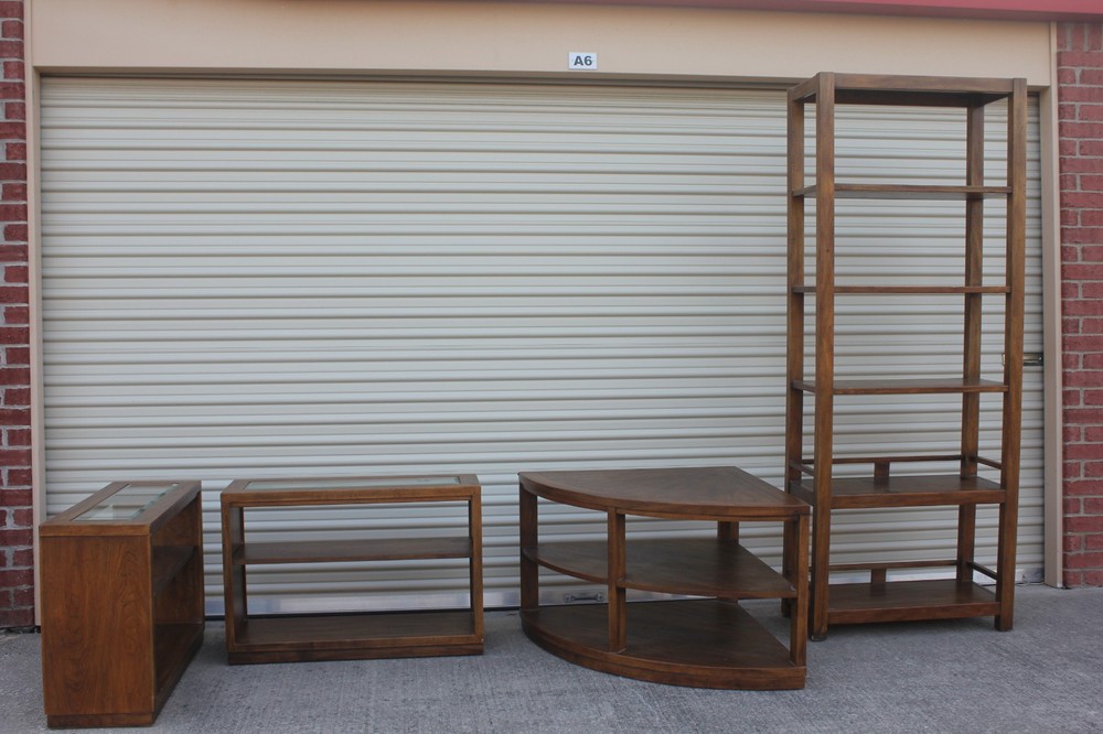 Drexel Heritage bookcase, 2 side tables, 1 corner table