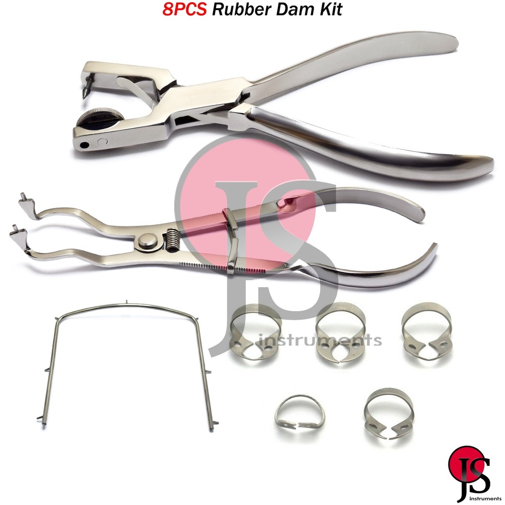 Rubber Dam Instruments Kit Punch Pliers Light Ivory Wingless Clamp Frame Dental