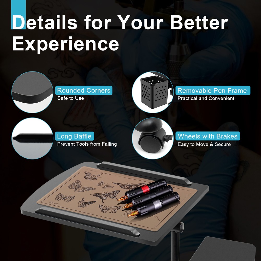 Mobile Tattoo WorkStation Adjustable Tattoo Tray Work Station Supply Desk Table