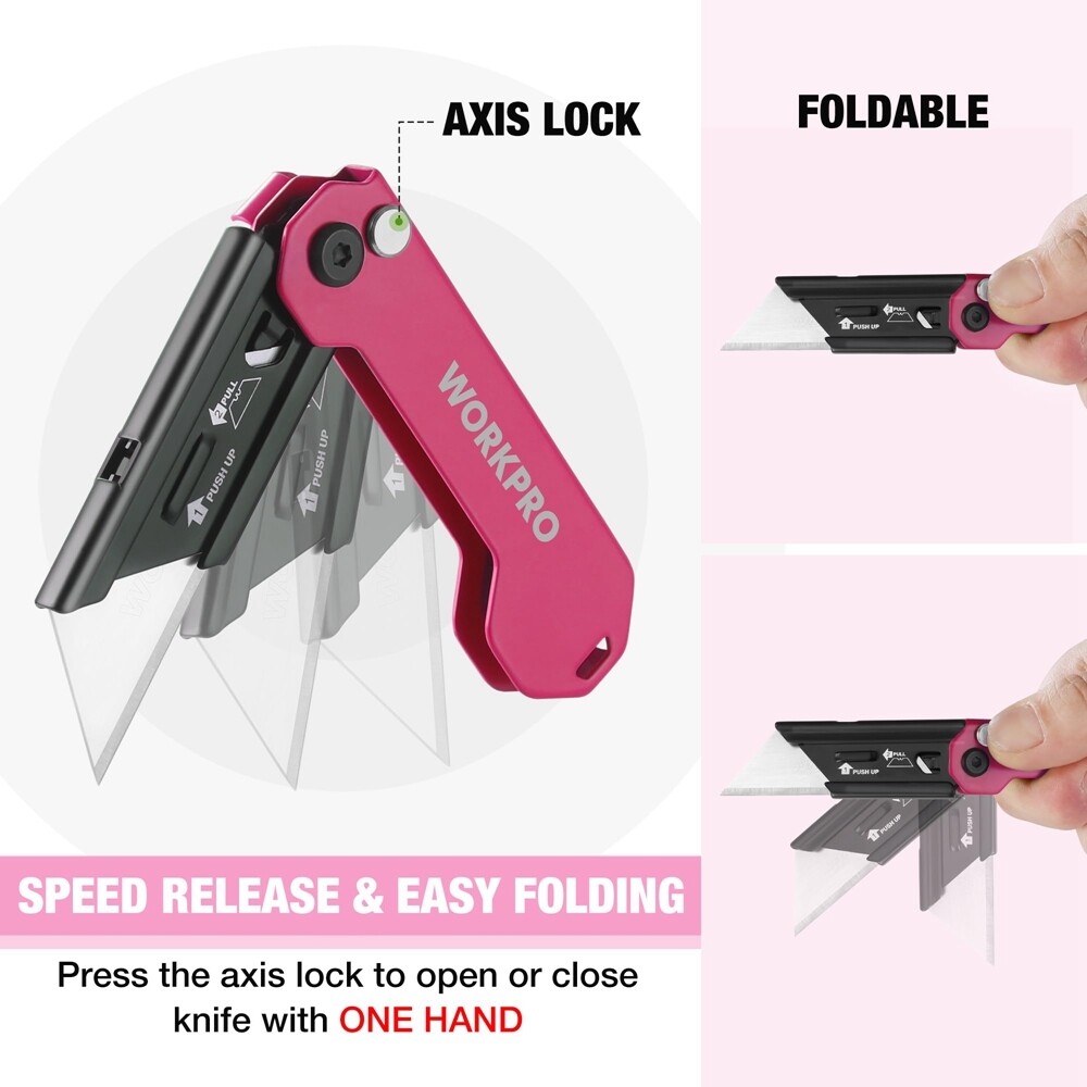 WORKPRO New Folding Utility Knife Mini Box Cutter with Quick Open Axis Lock US