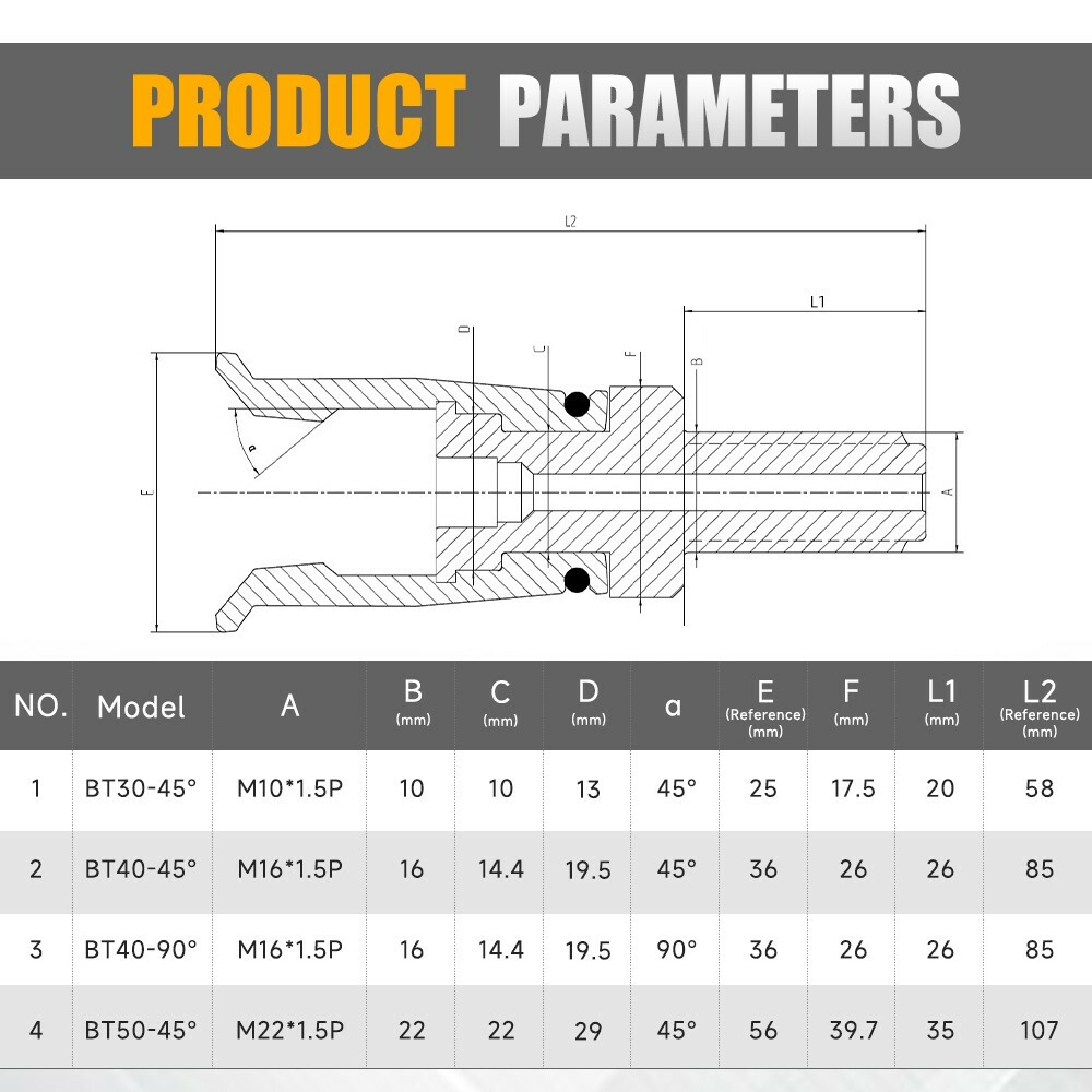 SFX BT50 45 Degree CNC Spindle Pull Claw 4 Petal Claw External Thread