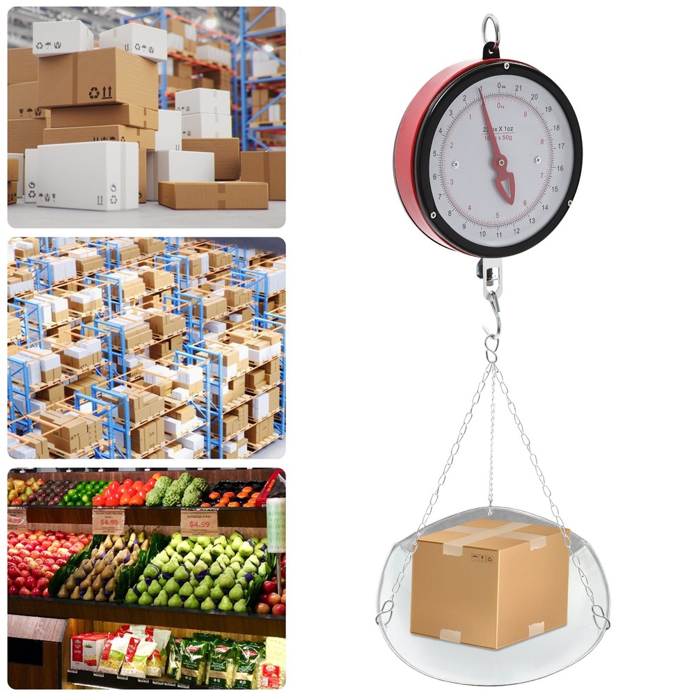 22LBS Double-Sided Dial Mechanical Hanging Scale with Scoop/Chain for Kitchen