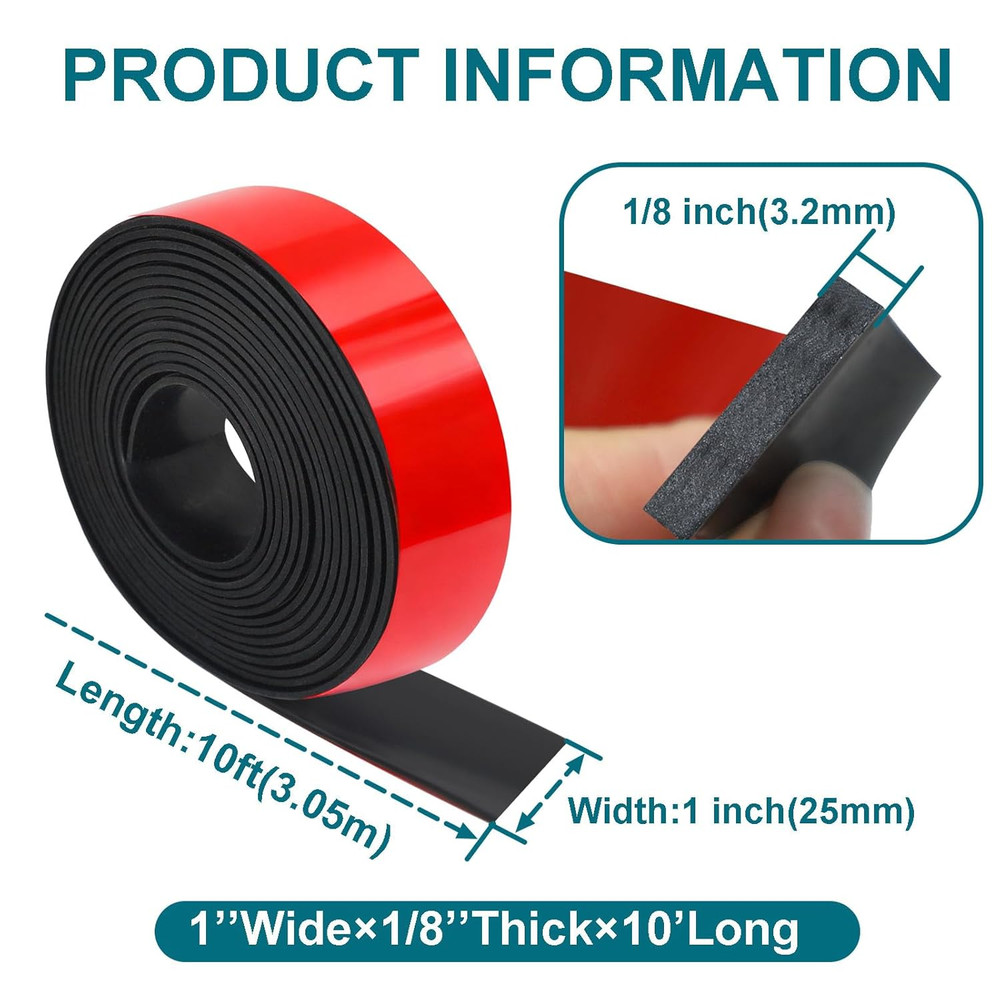 Adhesive Rubber Strips, Rubber Sheets, Rolls & Strips 1" Wide X 1/8" Thick X 10'