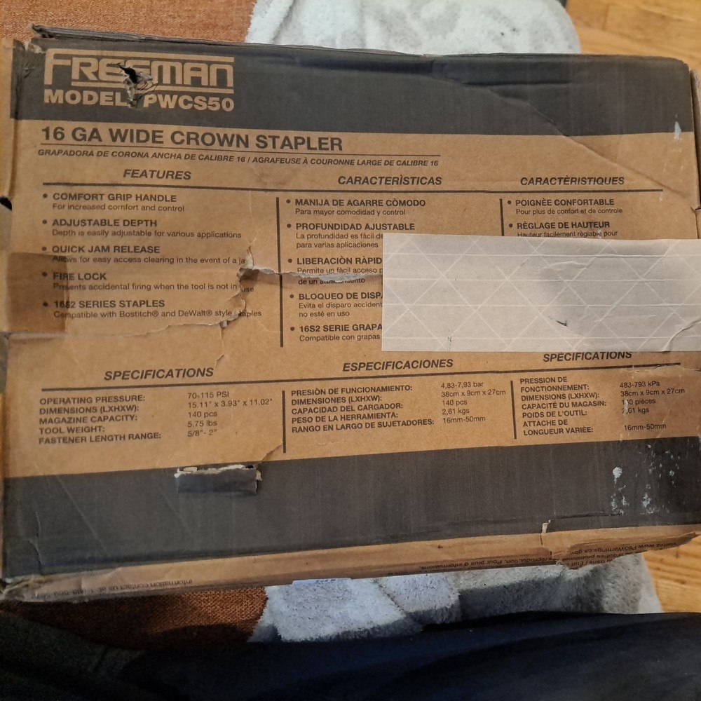 Freeman Pneumatic 16-Gauge 1" Wide Crown Stapler PWCS50 UNTESTED