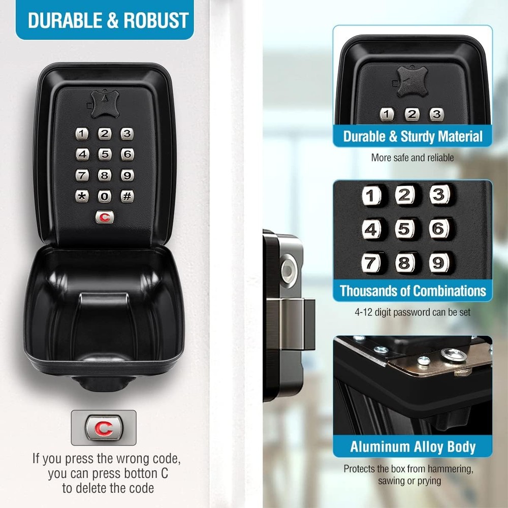 Key Lock Box Wall Mount 12-Digit Combination Large Capacity | Waterproof Key