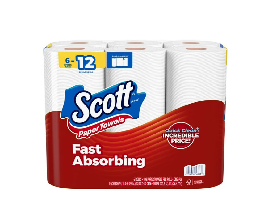 Scott Paper Towels, Choose-A-Sheet, 6 Double Rolls