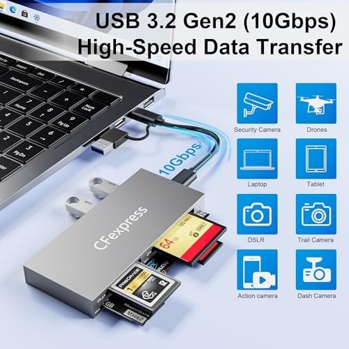 8-in-1 CFexpress Type B Card Reader Hub, USB 3.2 Gen 2, Multi-Format Support, 10