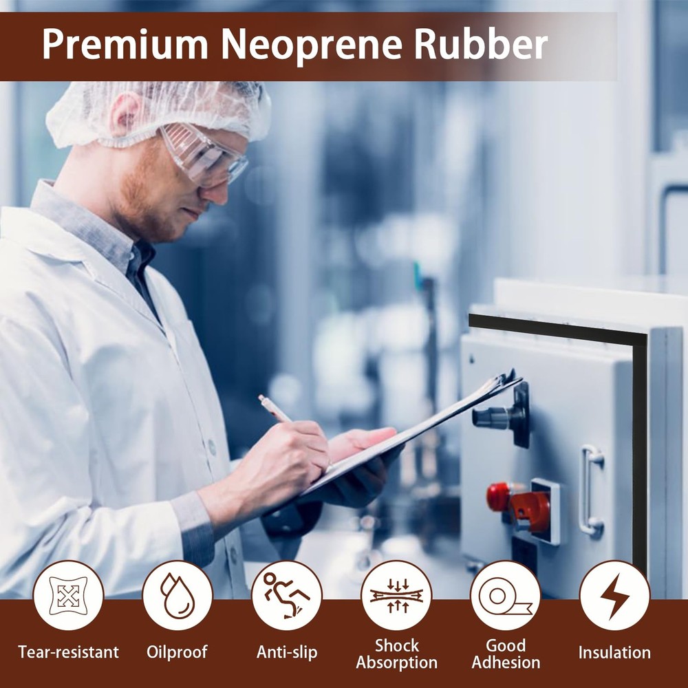 Neoprene Rubber Strips, 1/2" Wide X 1/16" Thick X 115" Long Adhesive Solid Ru...