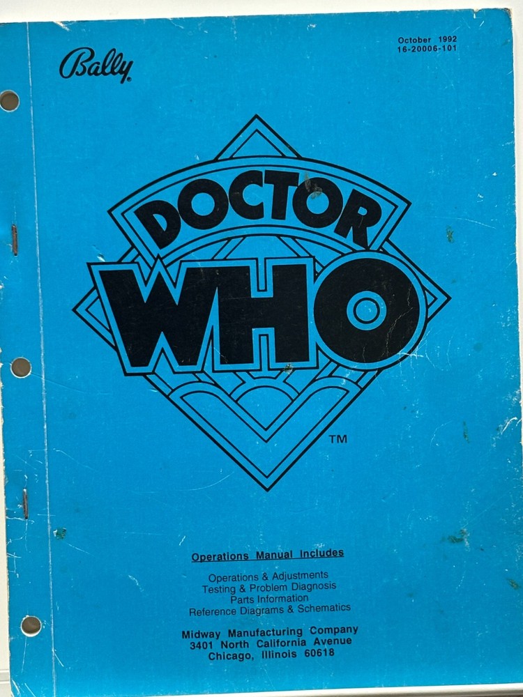 ORIGINAL-BALLY-DOCTOR WHO-OPERATIONS MANUAL-OPERATOR'S HANDBOOK