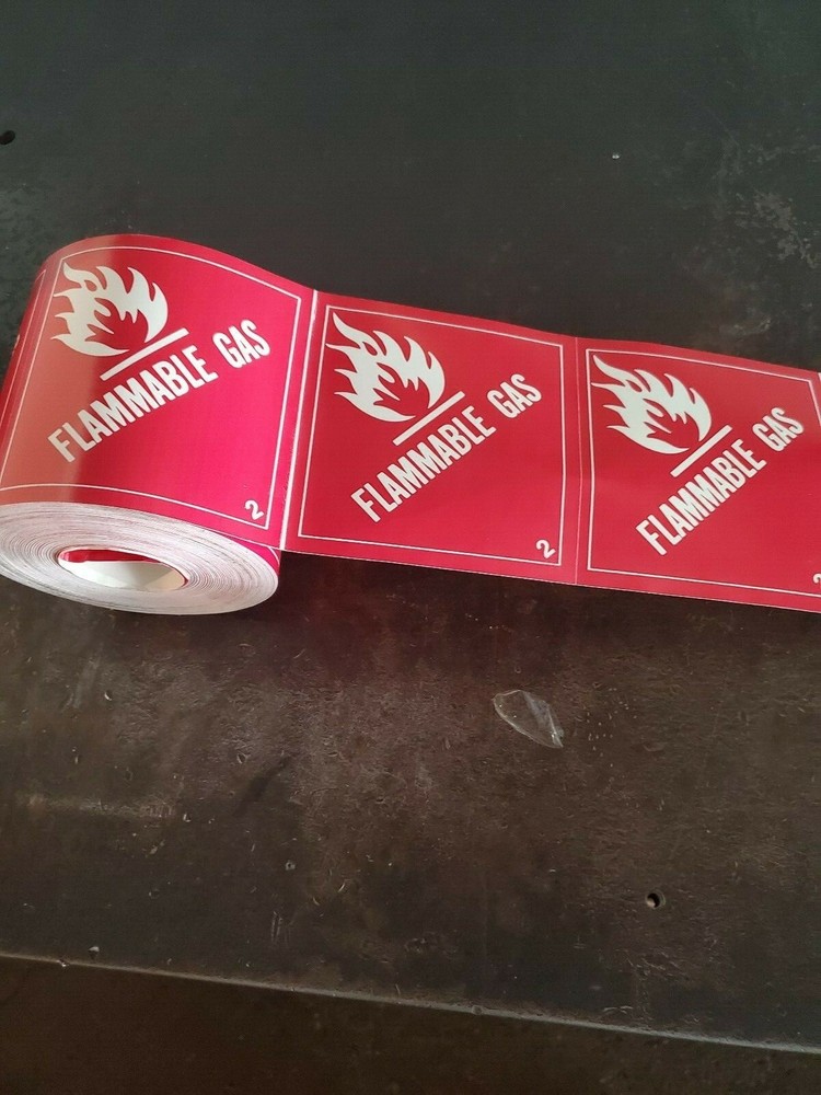 FLAMMABLE GAS PRESSURE SENSITIVE LABELS 4" X 4"  500 PER ROLL