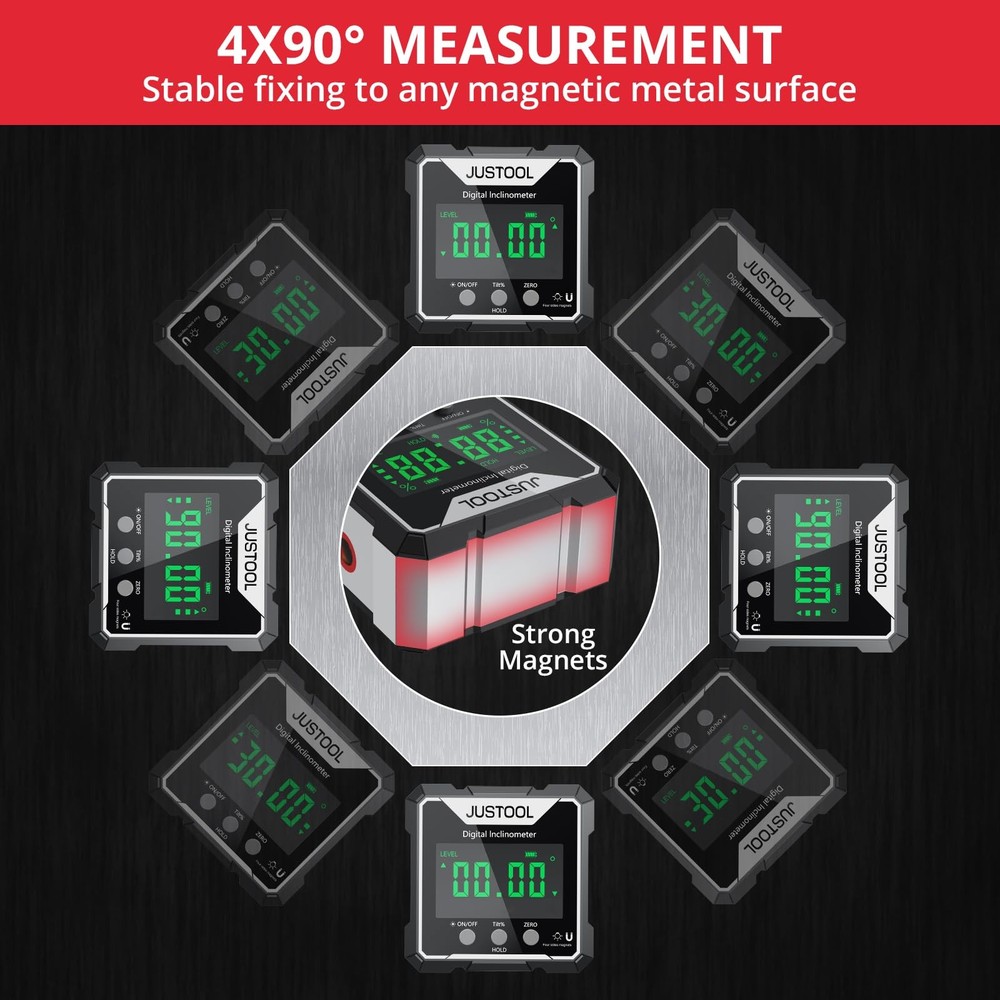 JUSTOOL Magnetic Digital Angle Finder, Level Box Angle Finder Protractor with...