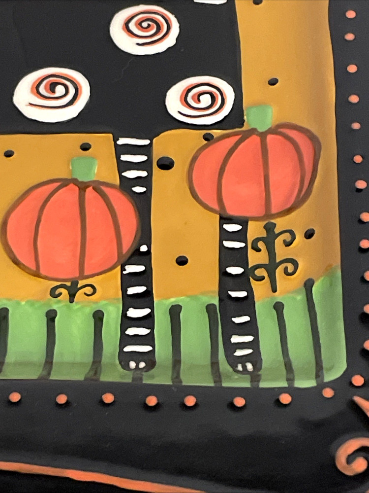 Bloom Bethany Lowe Designs Halloween Cat Pumpkin Square Ceramic Platter 11" FUN