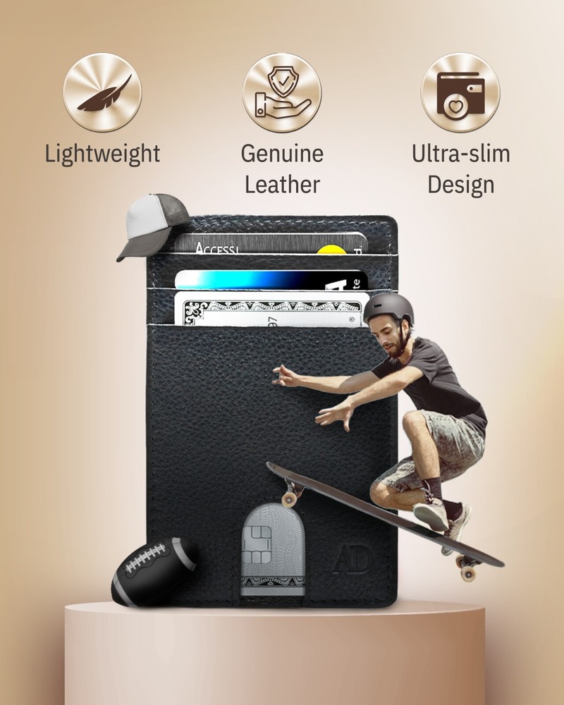 Leather Slim Minimalist Front Pocket Cardholder Wallets For Men RFID Blocking