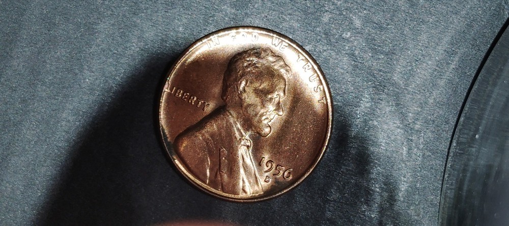 1956-D 1C RD Lincoln Cent L on rim error.