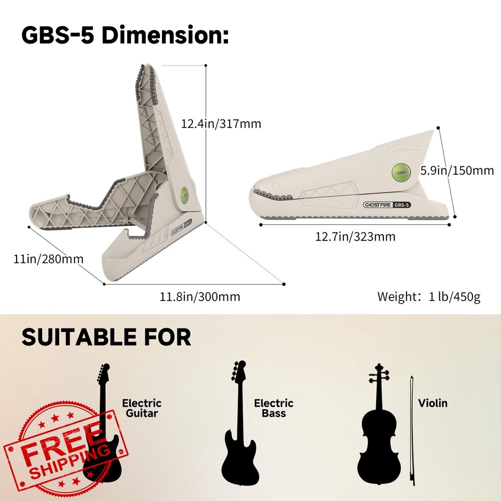GHOSTFIRE Small Guitar Stand Tripod Adjustable A-Frame Folding for Bass/Electric