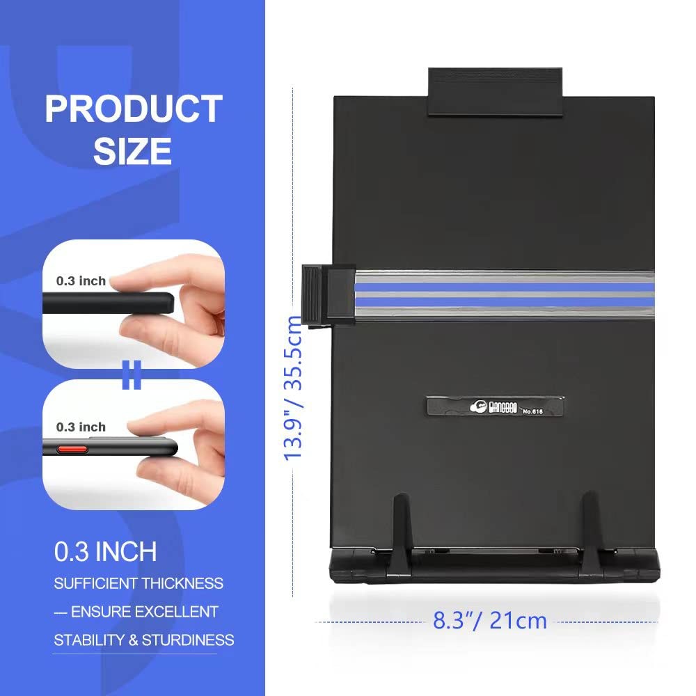 Desktop Document Holder Stand with 7 Adjustable Positions, Black Metal File O...