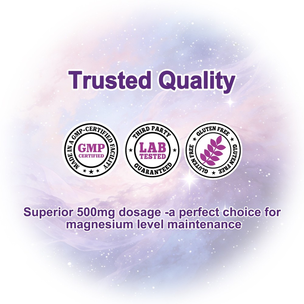 3 Pack Magnesium Glycinate Capsules (720 Capsules, 500 mg Per Serving)