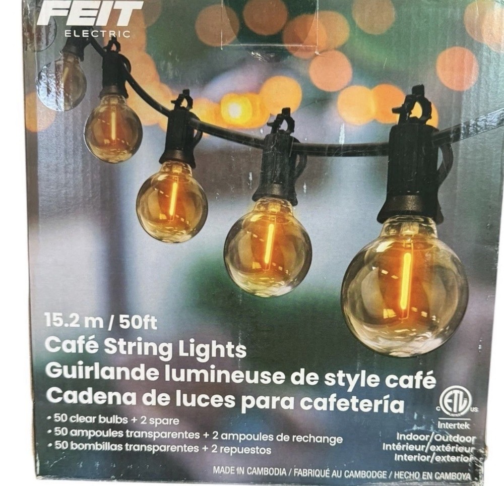 Feit Electric 50' LED Cafe String Light. New In Box!
