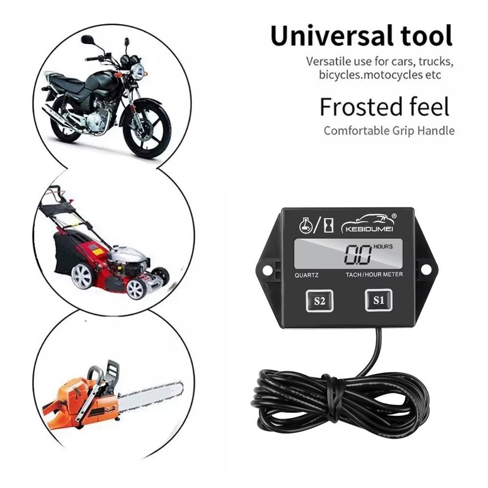 LCD Digital Engine Tach Hour Meter Tachometer Inductive Gauge
