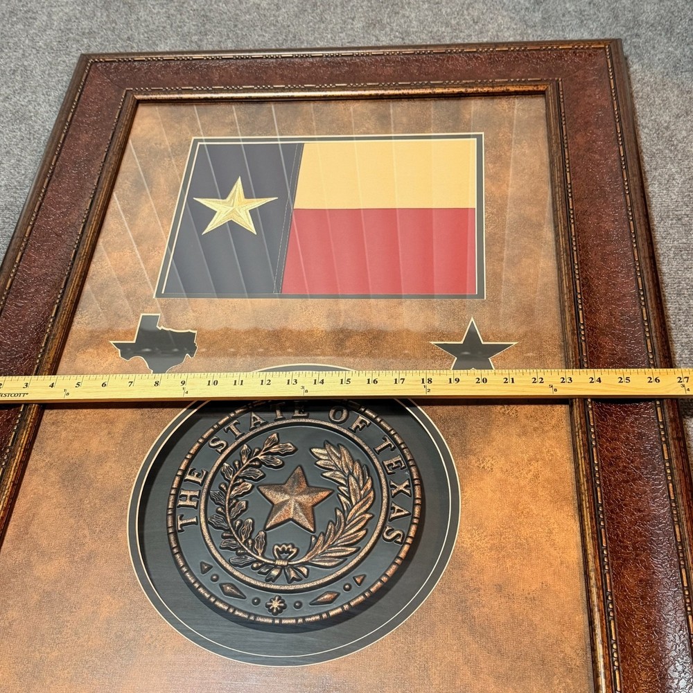 Texas Flag State Seal Shadowbox Framed Embroidered Cotton 3D-Effect