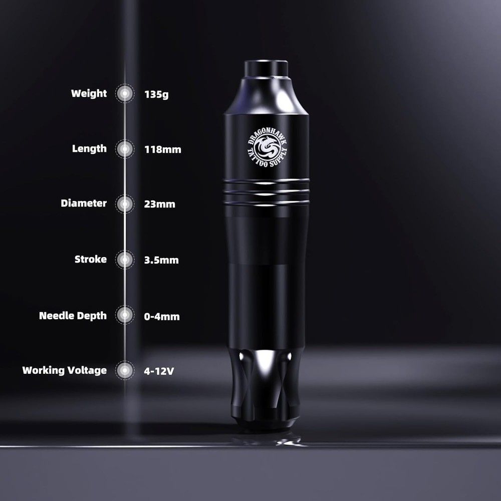 Professional Quality Atom Wireless Tattoo Kit - 20 Needles & LCD Display