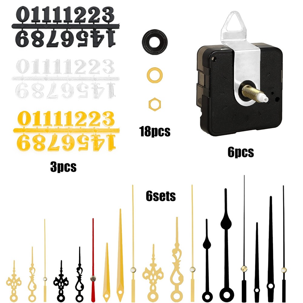 6pcs High Torque Quartz Clock Movement Mechanism Replacement Clock Numerals