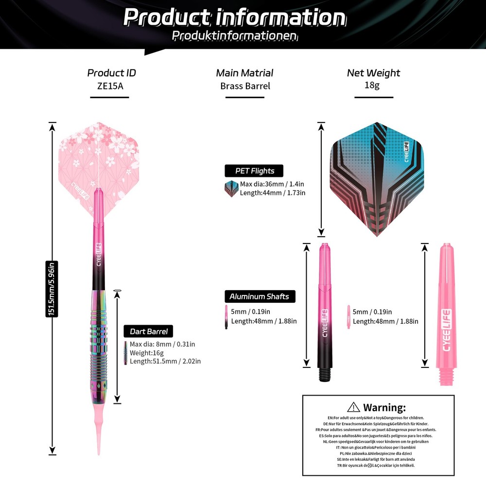 Soft Tip Darts Set - Professional Darts Plastic Tip Sets with Brass Barrel +