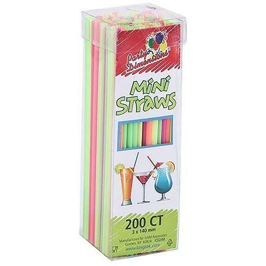 200Ct Multicolored Disposable Drinking Straw Beverage Mini Neon Multi-Colored