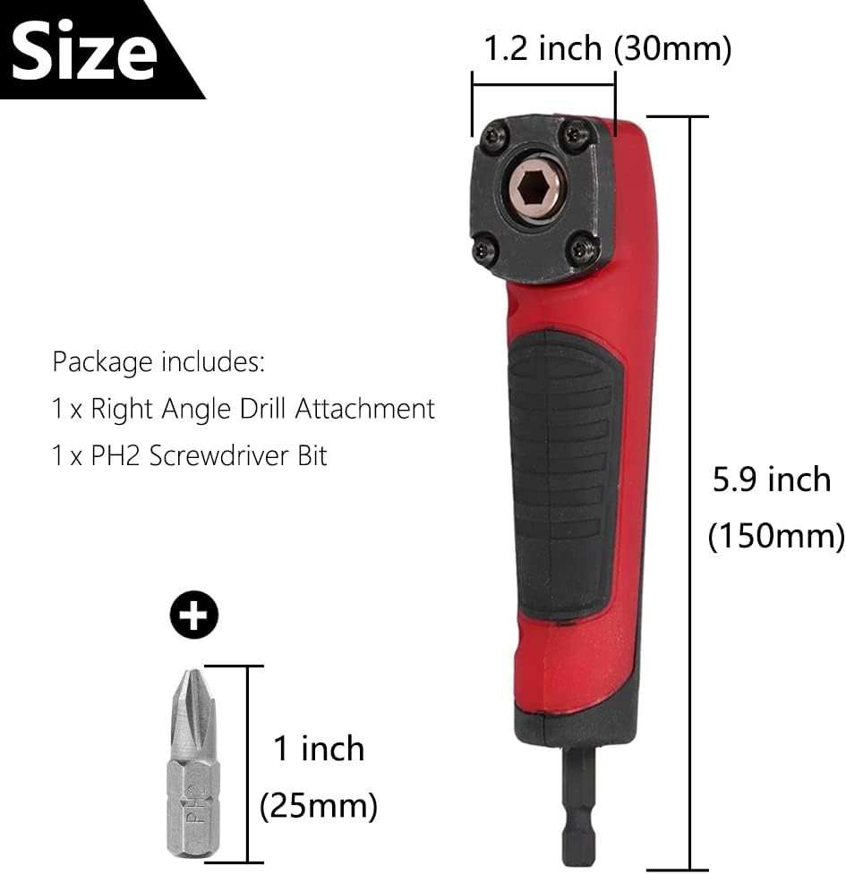 Right Angle Drill Attachment 90 Degree Corner Device Adapter Impact Red