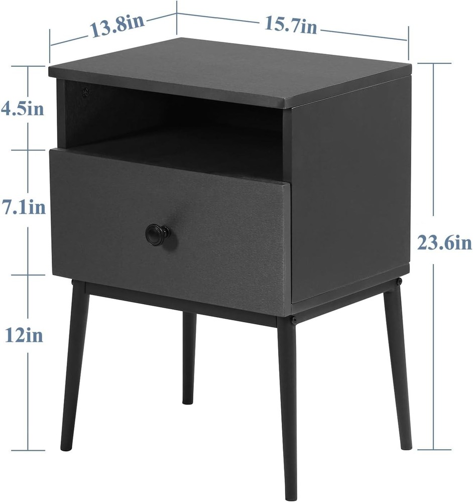 Modern Wood Night Stand,Square End Table Side Table W/ Drawer & Storage Space