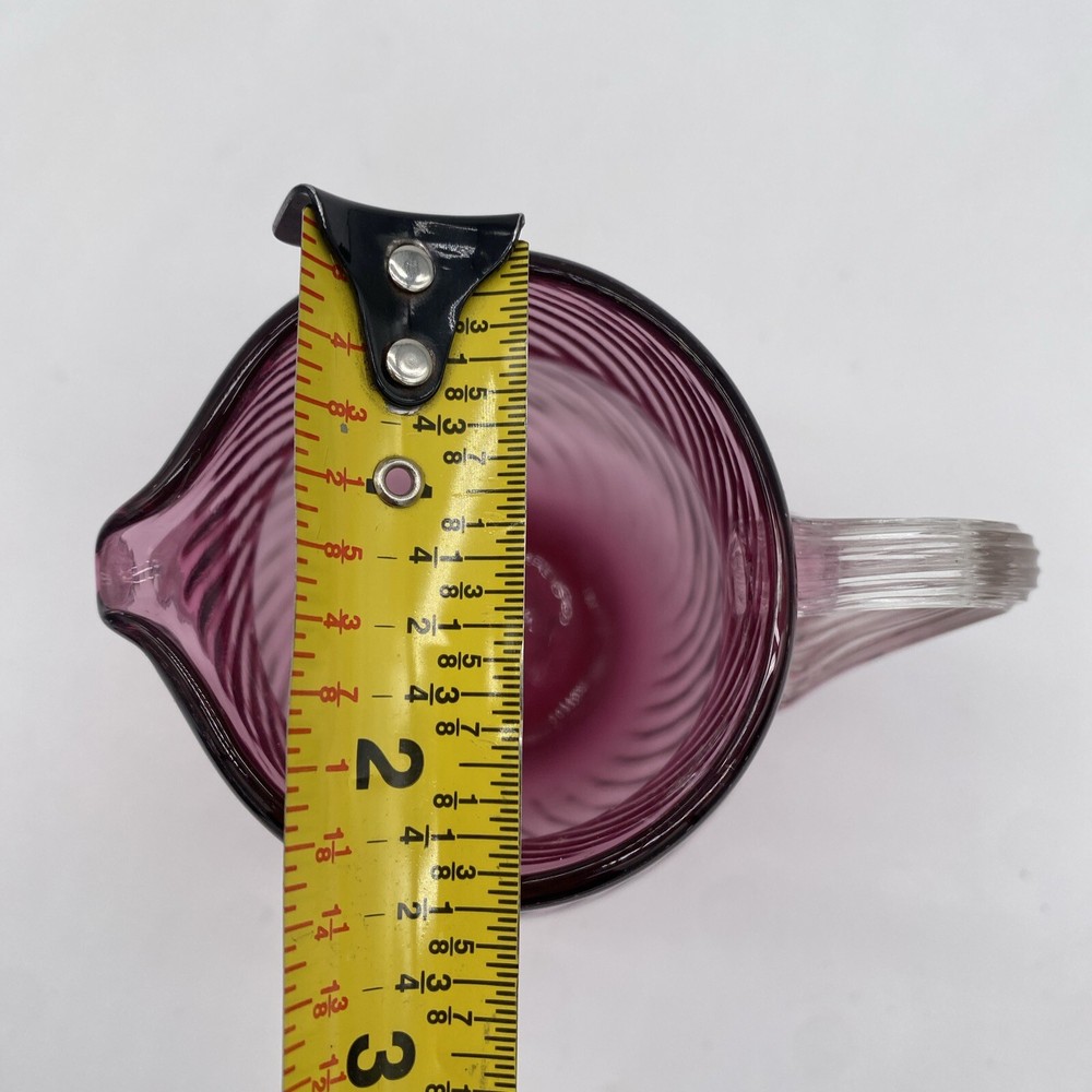 Cranberry Swirl Glass Small Pitcher Applied Clear Handle