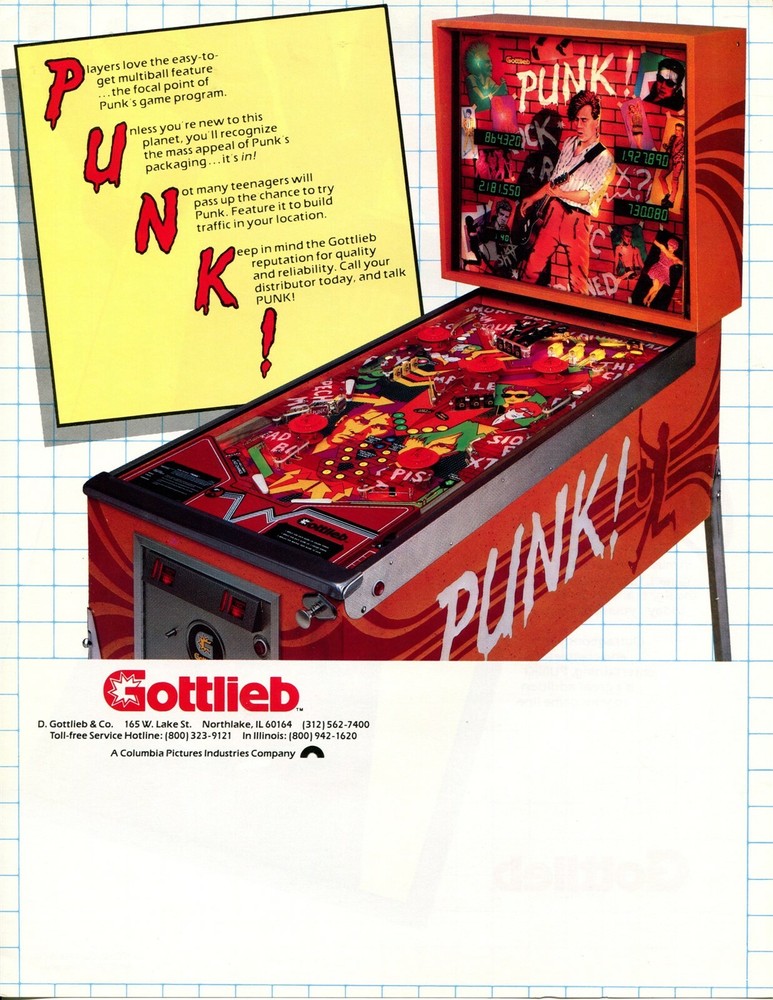 Punk Gottlieb Pinball Flyer / Brochure / Ad Mint