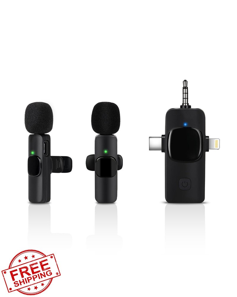 3-in-1 Wireless Lavalier Mic for iPhone/Android/Camera