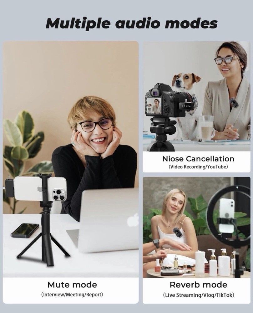 3-in-1 Mini Microphone for iPhone, Android, Camera - 328ft Long Range, 20H Ba...