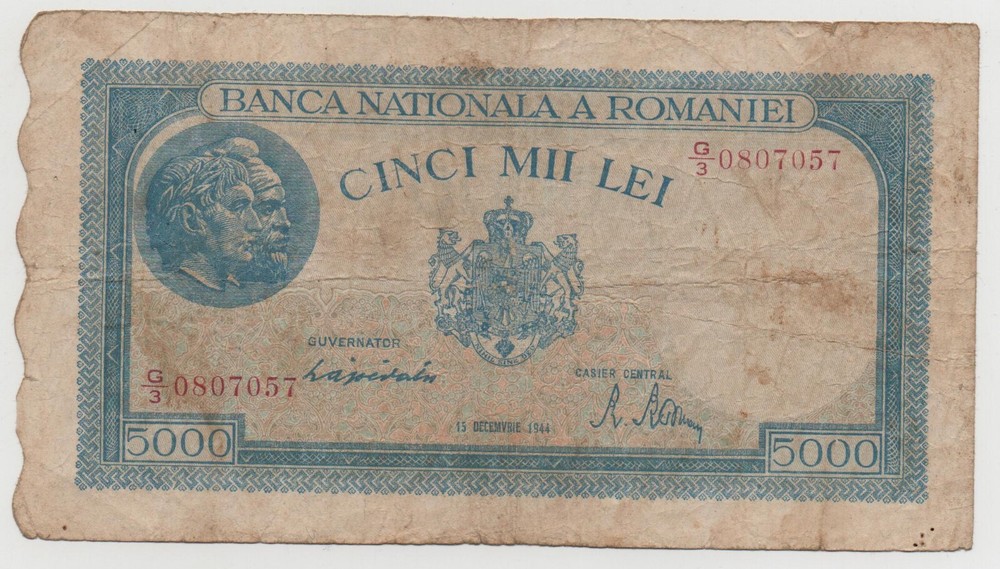ROMANIA 5000 LEI 1945 PICK 56 A LOOK SCANS