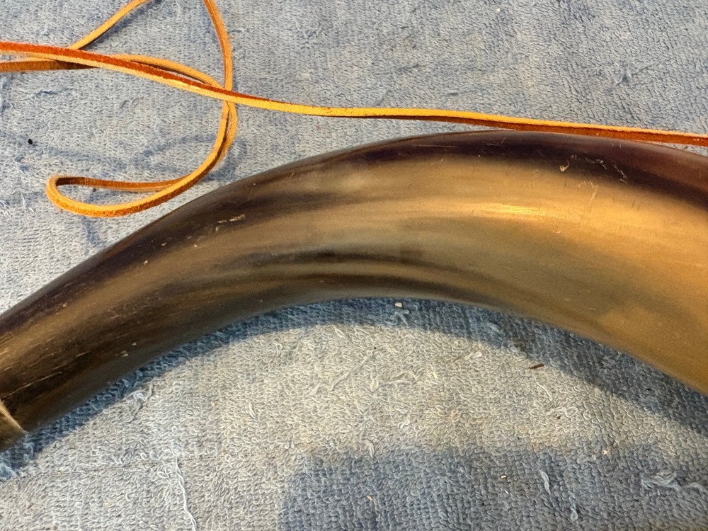 Vintage Muzzleloader Powder Horn with Leather Strap Wood Plug