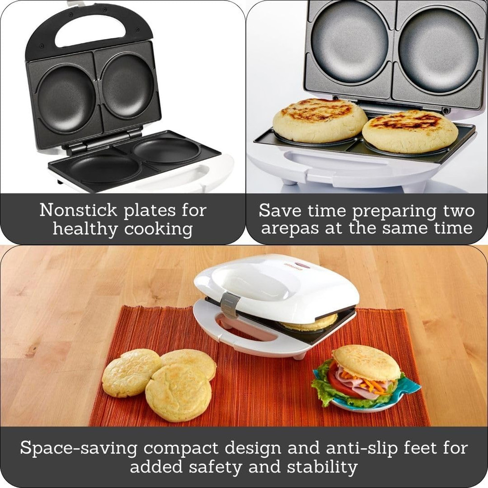 2 Slot Electric Arepa Maker, White