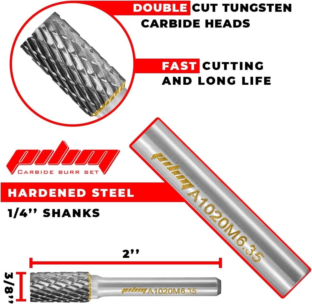 10PC Tungsten Carbide Burr Set - Double Cut Rotary Bits