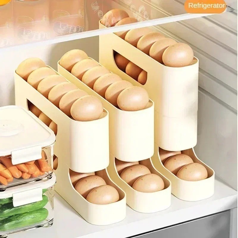 4-layer Slide Egg Storage Box Ladder Style Egg Box Storage Refrigerator Side Doo