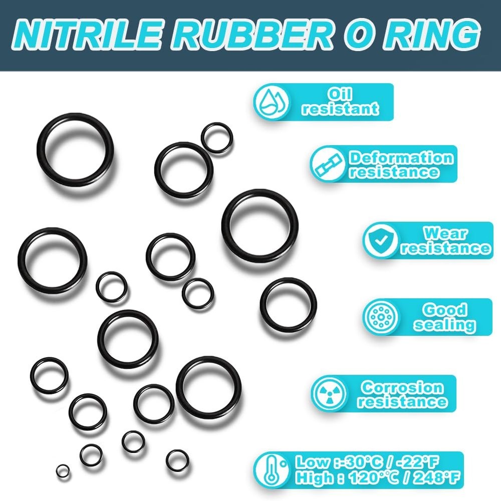 KEZE 1200 Pcs 24 Size Universal Rubber O-Ring Assortment Kit with black