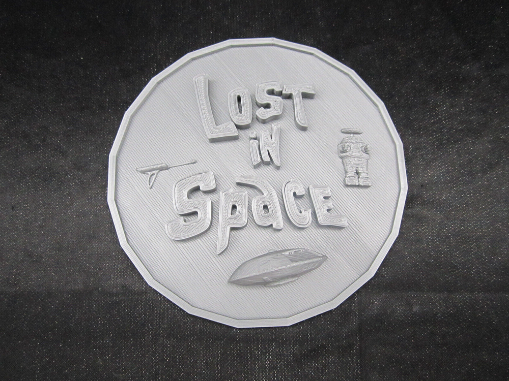 Lost in Space Plaque 3d Wall Art (3D Printed, Silver/Gray) 4" Round Small