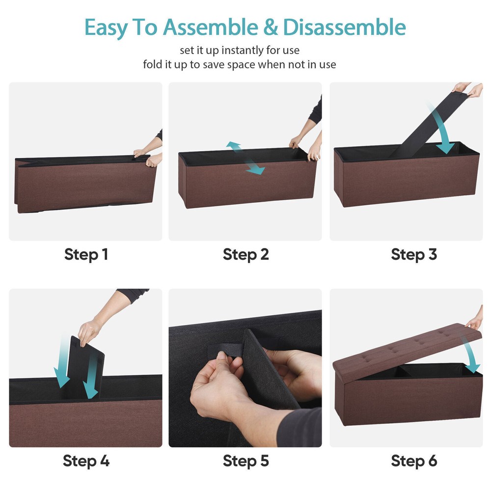 43'' Brown Storage Ottoman Bench Foldable Foot Rest Entryway Stool Rectangular